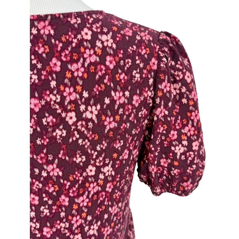 Wild Fable Burgundy Floral Crochet Trim Tiered Hem Grunge 90s Babydoll Dress - Picture 8 of 13